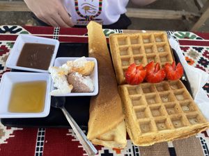 “American” breakfast 🧇   at Thebes Bar And Grill in Luxor