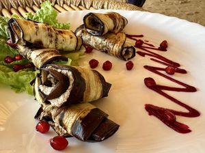 eggplant joints, so tasty - 300Rs  at Hippie Paws in Mandrem