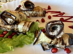 eggplant joints, so tasty - 300Rs  at Hippie Paws in Mandrem