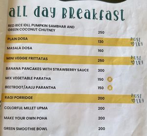 menu  at Hippie Paws in Mandrem