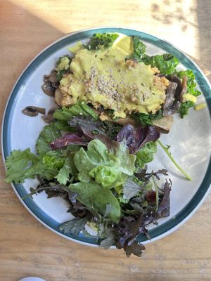 Vegan tempeh cashew hollandaise Benedict   at Nourish Kitchen & Cafe in Victoria