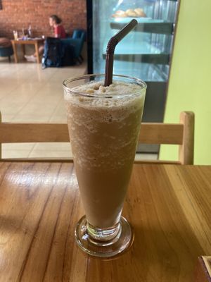 Caramel coffee frappe with oat milkk   at Vida Bakery Cafe in Pakxe