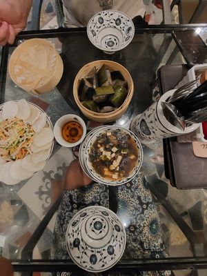 Mushroom salad, miso soup and bread flour at Tam Coc Ngo Dong Homestay and Vegan Restaurant in Ninh Binh