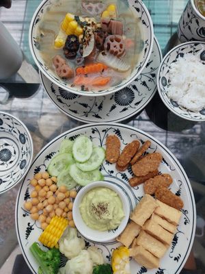 Health soup and salad set at Tam Coc Ngo Dong Homestay and Vegan Restaurant in Ninh Binh