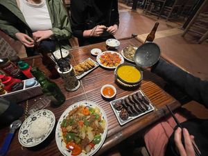 Tempeh with pepper, sushi, chickpea curry, tofu with tomato sauce  at Tam Coc Ngo Dong Homestay and Vegan Restaurant in Ninh Binh