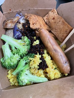Fried rice combowith tofu, eggplant, and egg roll  at ChuMinh Tofu and Veggie Deli in Seattle