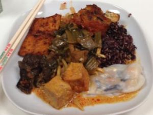 buffet with rice at ChuMinh Tofu and Veggie Deli in Seattle