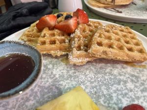 Vegan waffles made to order !   at Cherries and Tea Cafe in Letchworth