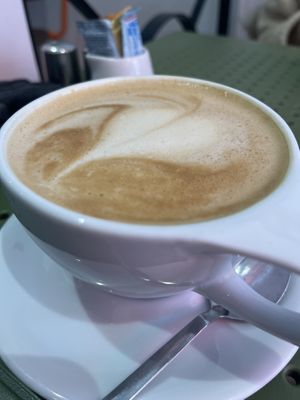 Big and beautiful oat latte   at Cherries and Tea Cafe in Letchworth