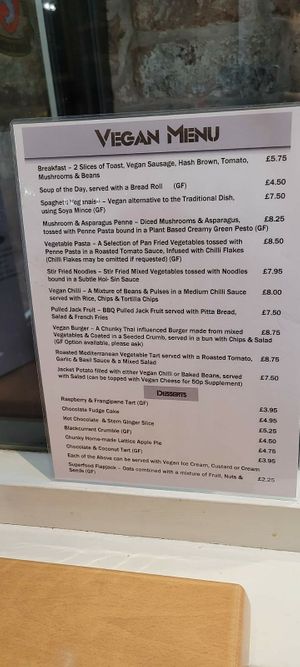 Extensive vegan menu at Katie's Tea Rooms in Chester