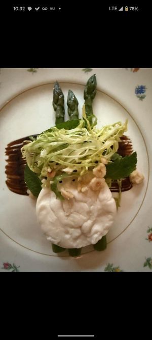 Frisee asparagus cashew milk burrata - a highlight at Miss Rachel's Pantry in Philadelphia