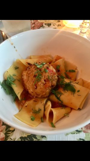 Homemade pappardelle pasta with hearts of palm cake  at Miss Rachel's Pantry in Philadelphia