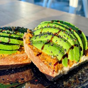 avocado on homemade harrisa and almond paste at The Break Cafe in Thisted