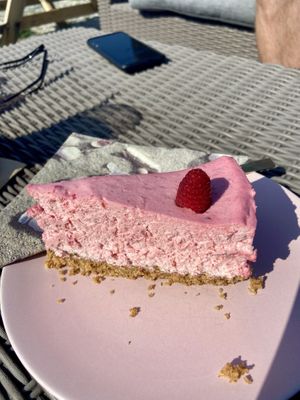 Raw raspberry cheesecake   at The Break Cafe in Thisted
