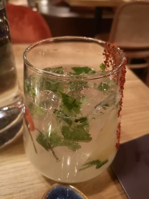 Hoi An cocktail with Tanquerey Rangpur Gin, lime, chili, coriander, ginger and ginger beer at Quê Em in Helsinki