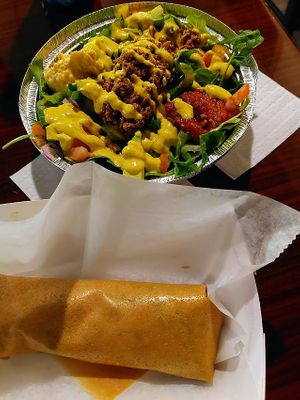 Taco bowl with walnut meat & hemp cheese. Coconut wrap. I think these lasted 7 minutes, lol. at Living Electric LLC in Allentown