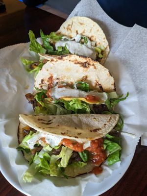 Oyster mushroom tacos with hemp sauce at Living Electric LLC in Allentown