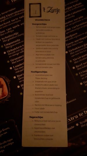 Vegan card at 't Zusje in Helmond