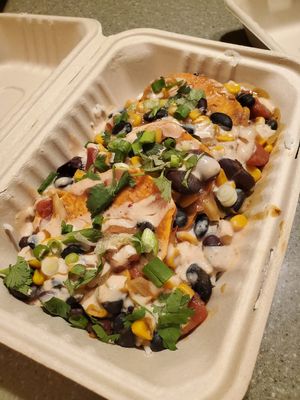 Tex Mex sweet potatoes over rice at Radical Plants in St Clair Shores