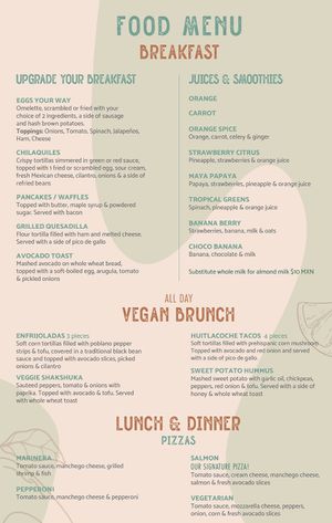 Menu  at Mayan Monkey in Cancun