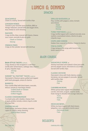 Menu  at Mayan Monkey in Cancun