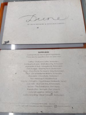 Info including suppliers (Summer 2025) at Dune in Rotterdam