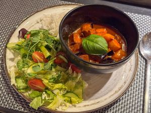 tofu stew with eggplant at Agni Food in Vilnius
