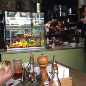 cabinet food and juices at Deli Kitchen in Munich