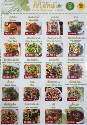Menu part 1 at Kaun Im Yok Vegan Restaurant - H&H in Vang Vieng