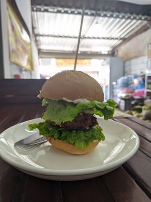 Burger at Kaun Im Yok Vegan Restaurant - H&H in Vang Vieng