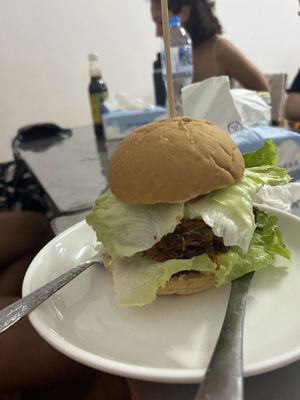 Vegan burger, also very nice!  at Kaun Im Yok Vegan Restaurant - H&H in Vang Vieng
