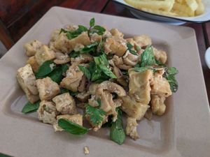 Laap tofu at Kaun Im Yok Vegan Restaurant - H&H in Vang Vieng