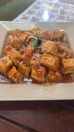 Tofu with sauce  at Kaun Im Yok Vegan Restaurant - H&H in Vang Vieng