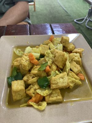 Curry tofu (tasted a bit like katsu curry)  at Kaun Im Yok Vegan Restaurant - H&H in Vang Vieng