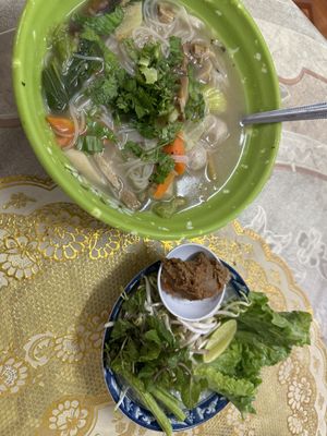 Vegan noodle soup! Magical taste .  at Kaun Im Yok Vegan Restaurant - H&H in Vang Vieng