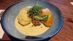 Portion was ample, looksdwarfed in huge bowl! at Loch lomand Arms in Luss