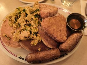 Pancakes savory at The Breakfast Club - Soho on Berwick St in London