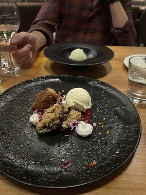  Blueberry cake & spruce sorbet  at Rakas in Rovaniemi
