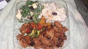 Orange Riblets, Green Goddess salad, and Macaroni  Salad at The Green House in Baltimore