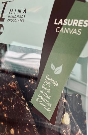Our ‘canvas’- one of our collection Lasures. 70% guanaja with roasted almonds and pistachios. 
Other vegan of the collection: orange/ coffee/ lemon at MINA Handmade Chocolates in Sint-genesius-rode
