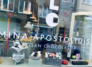 Façade of our boutique in Ixelles, Brussels, Belgium( rue de la tulipe 3) at MINA Handmade Chocolates in Sint-genesius-rode