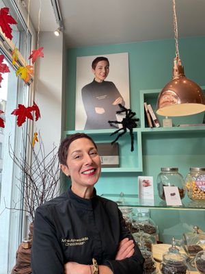 Our chocolate artist, founder, Mina Apostolidis at MINA Handmade Chocolates in Sint-genesius-rode