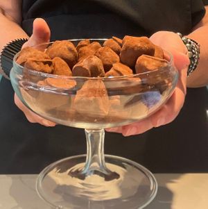 Pebbles/ almond butter- dark chocolate/ slightly salted almonds at MINA Handmade Chocolates in Sint-genesius-rode