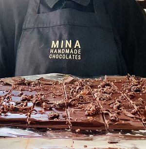 Canapés topped with air dried sour cherries at MINA Handmade Chocolates in Sint-genesius-rode