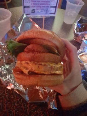 Veggie burger + Onion Rings (Vegetarian) at Art Bar in Columbia