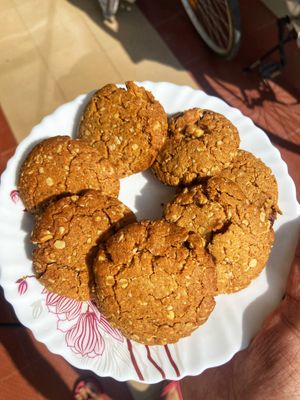 Oatmeal walnut raisin cookies. at Sid Vegan in Dehradun