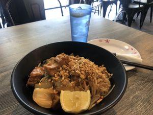 Pad Thai with tofu, onion, Thai basil #Veganuary at Sipz Fusion Cafe - Clairemont Mesa in San Diego