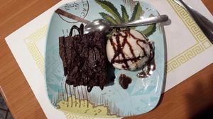 Brownie with soy ice cream. at Sipz Fusion Cafe - Clairemont Mesa in San Diego