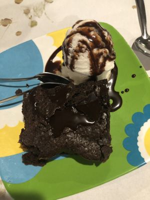 Brownie sundae with vegan vanilla ice cream  at Sipz Fusion Cafe - Clairemont Mesa in San Diego