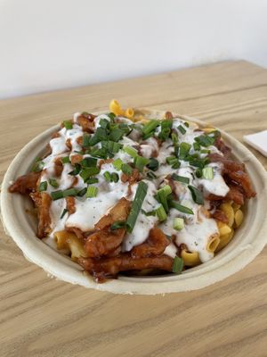 BBQ Mac & Cheese Bowl with soy curls  at Vuture Food in Salt Lake City